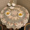 Beige Handmade Crochet Cotton Table Cloth Lace Doilies Round Lace Tablecloths 35 Inches.