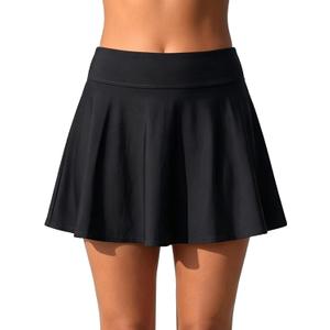 Aqua Eve Women Swim Skirt Tummy Control Swimsuit Skirt High Waisted Bathing Suit Bottom (Black, L)