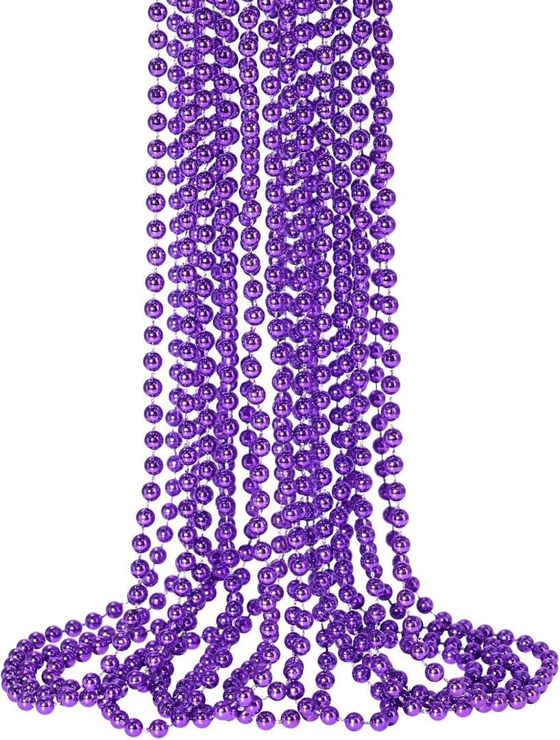 SHAOQINLIN 12 PCS Purple Mardi Gras Beads, Purple Beads Necklaces 33" Metallic Beaded Costume Necklaces Party Necklaces for Halloween Mardi Gras Parade Throws Wedding Birthday Party Favors