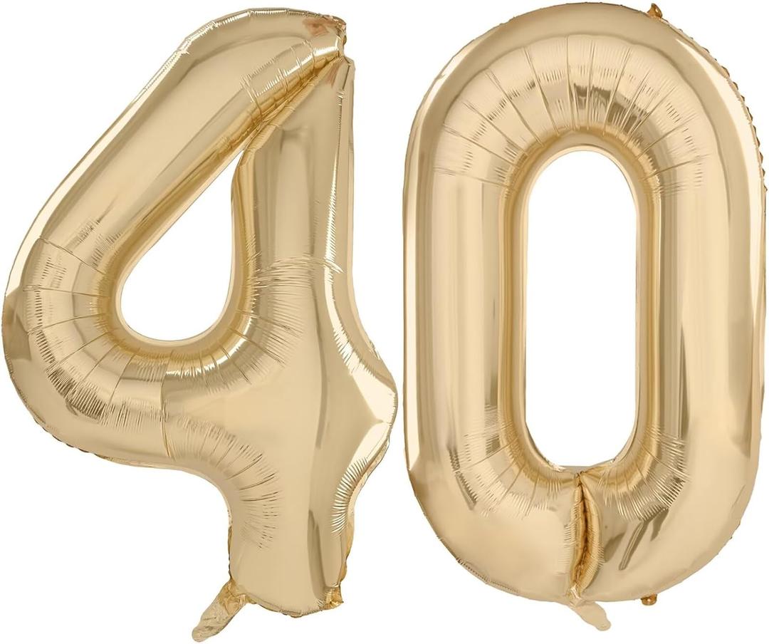 Light Gold Number Balloons 40 Inch White Gold 40 Number Balloon 40th Birthday Foil Balloons Champagne Gold Balloon Birthday Wedding Party digital Decorations (Number 40)