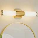 Bathroom Light Fixtures, 2-Light Vanity Lights for Mirror with Milk Glass Shade, Brushed Gold Wall Sconces Up and Down Wall Lamp for Bathroom Bedroom Hallway, VL834-BG-ML 