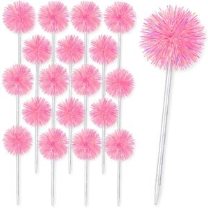 24 Pcs Foil Firework Pens Pom Pom Ballpoint Pens Bulk Happy Birthday Party Favor Supply Glitter Tinsel Princess Pen Goodie Bag Stuffer Christmas Wedding Party Decorations Gift(Pink) (Silver, Pink, Purple)