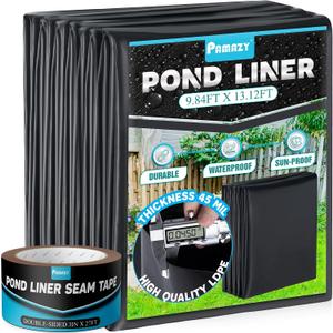 PAMAZY 45 Mil LDPE Pond Liner for Outdoor Pond (9.8 * 13 FT) with Seam Tape