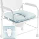 Bedside Commode Cushion, Seniors Portable Seat Cushion for Toilet/Shower/Bedside, Universal Fit Commode Padded Seat for Elderly, Seats Pad Cover Toilet Seats 17x17 with Fixing Straps (Blue)