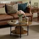 FAMIDGE Round Coffee Table, 27.6" Circle Coffee Table for Living Room, 2-Tier Wood Accent Center Table with Open Storage Industrial Design Home Furniture, Rustic Brown, Large 2T