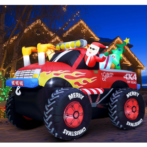 8 FT Long Santa in Monster Truck Christmas Inflatables Outdoor Decorations, Christmas Blow Up Santa Claus Yard Decorations for Garden Lawn Xmas Decor