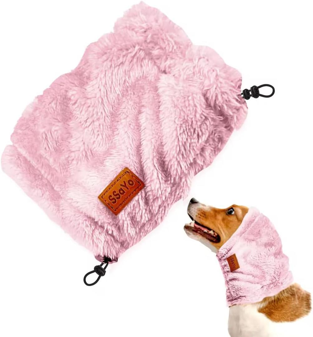Dog Ear Muffs Noise Protection - Soft Calming Hood for Anxiety Relief, Fireworks, Thunder, Grooming & Vet Visits - Elastic Headband & Comfortable Neck Warmer for Travel (Pink, Large)