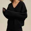 ALPSWARE Women V Neck Sweater with Buttons Pullovers Tops for Women with Scarf 2025 Winter Fall Fashion Black (Black, L)