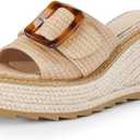 Coutgo Women's Wedge Platform Espadrille Slide Sandals Slip On Open Toe High Heels Buckle Casual Summer Shoes (Size 5½)