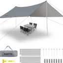 Camping Tarp with Poles, 16x12 Ft Camping Canopy, Waterproof Tent Tarp, Rain Shelter for Camping, Picnic,Beach, Outdoor Activities, Extra Large, Lightweight and UV Resistant, Extra Large, Grey