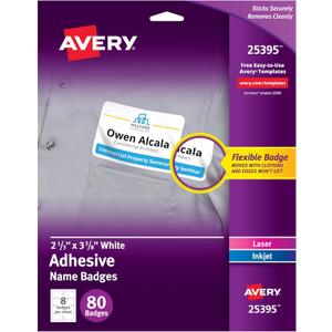Avery Flexible Printable Name Tag Stickers, 2-1/3" x 3-3/8", Matte White, Removable Adhesive, Laser & Inkjet Compatible, 80 Name Badges Total, Great for Networking, Events, and More (25395) (One Size)