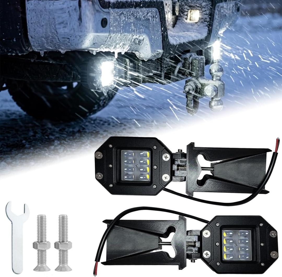 2PCS Hitch Bar Reverse Light Brackets for Ford F250 F350 F450 Super Duty (2008-2026),45W High Power LED Hitch Reverse Light,No-Drill Required,Fit 2.5-Inch Tubular Trailer Hitches,Recessed Installation