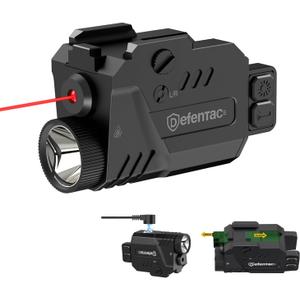 DEFENTAC 800 Lumens Pistol Light Laser Combo, Strobe Tactical Flashlight with Red Beams for Guns W/a Rail, Rechargeable