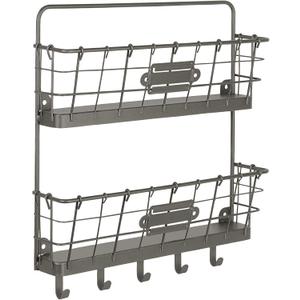 Spectrum Mail and Key Organizer for Wall, Vintage 2-Tier Mail Holder for Wall with 5 Key Hooks, Farmhouse Entryway Key and Mail Holder, Hanging Mail Organizer Rack for Letters Bills, Industrial Gray