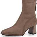 Trakxy Women's Square Toe Ankle Boots Faux Suede Low Block Heel Chelsea Boots Women Shoes (8, Apricot)