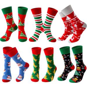 Fun Christmas Socks for Men - Funny Xmas Gifts for Men and Women Novelty Cozy Unisex Crew Cotton Sock Set (6-13, B-6 Pairs)