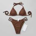 Women's Triangle String Bikini Sets Two Piece Halter Swimsuits Tie Lace Trim Cheeky Bathing Suits Swimwear, XS