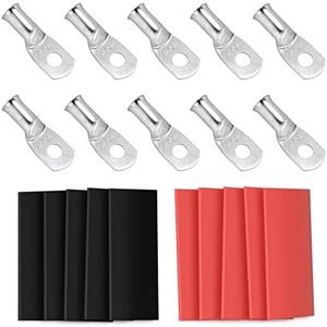 10pcs Sanuke 2/0 AWG - 5/16" Tinned Copper Wire Lugs Ring Terminals, Marine Grade Battery Cable Ends with 3:1 Dual Wall Adhesive Heat Shrink Tubing Pink