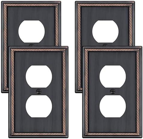 4 Pack Oil Rubbed Bronze Outlet Cover, Decorative Wall Plate for Electrical Outlets, Solid Zinc Alloy Switch Plates and Outlet Covers 1-Gang Duplex Receptacle Covers Wall Plates