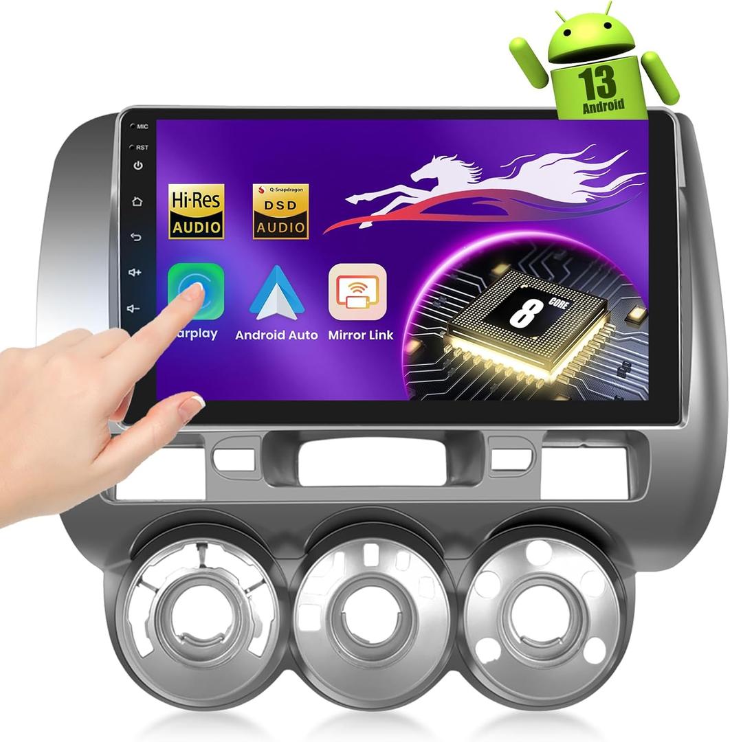Upriding Android 15 RadioQualcomm 8 Core 4+64G for Honda Fit 2004-2010, 9'' Touch Screen Car Stereo with Wireless Carplay Android Auto, GPS/6G WiFi/DSP/Bluetooth/SWC/Mic, Backup Cam