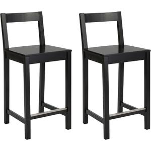 Wooden Bar Stool with Backrest 24", Black, Set of 2