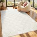 3x5 White Washable Shag Area Rug for Girls Bedroom, Modern Geometric Non Slip Living Room Rugs, Soft Carpet for Kids Room, Dorm, Office, Bedside, Entryway and Home Decor