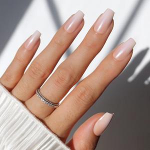 Glamnetic Press On Nails - Medium Coffin Fake Nails, Glazed Nude Ombr Nails, Delicate Touch | 15 Sizes - 30 Nail Kit with Glue | Gift for Mom