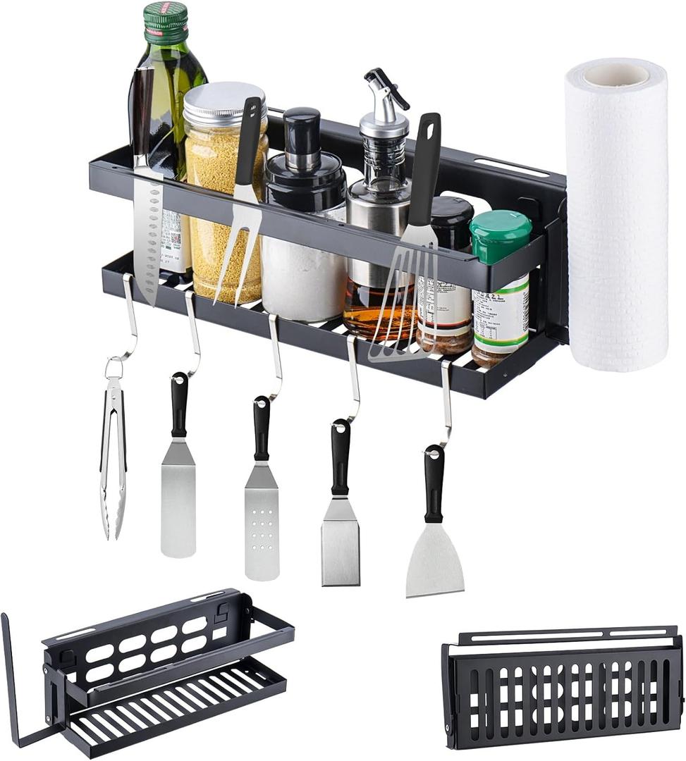 Upgraded Griddle Caddy for Blackstone,Foldable Griddle Accessories Prep Cart for 17"/36" Space Saving BBQ Grill Storage Organizer Box Paper Towel Holder J-Hooks Camper Picnic Ourdoor