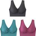 Women's Wireless Free-Support Bra Full Coverage Sleep Bralette (Medium, 3 Pack: Blue-lagoon, Dark-grey. Cannon-pink)