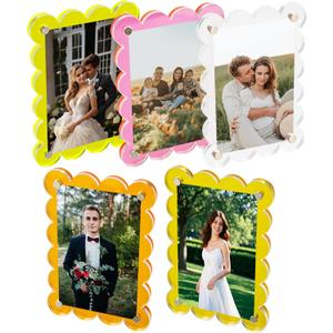 5 Pack 2.36 x 3.54 Inch Acrylic Fridge Magnetic Picture Frames, Colorful Scalloped Clear Polaroid Frames, Double-Sided Magnet Photo Holder for Instax Mini and Wallet Size Photos (Light)