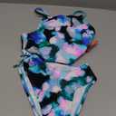 Kanu Surf Girls' Daisy UPF 50 Beach Sport Halter Tankini 2-Piece Swimsuit (14, Tropical Reef Black/Blue)