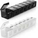 BUG HULL Weekly Pill Organizer Large 2 Packs, Extra Large Travel Pill Organizers, Pill Box 7 Day, Travel Pill Case, Medicine Pill Organizer for Vitamins, Supplements and Medications (Black+White)