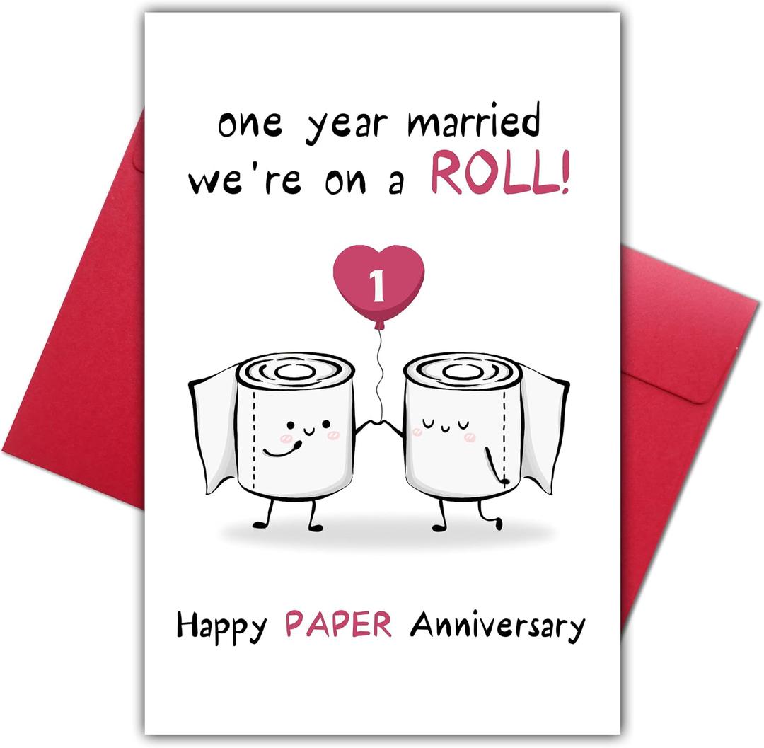 3 x Happy 1st Paper Anniversary Card for Boyfriend Girlfriend, Funny & Romantic 1 Year Marriage Gifts for Couples, Cute Paper Anniversary Card Gift for Him Her