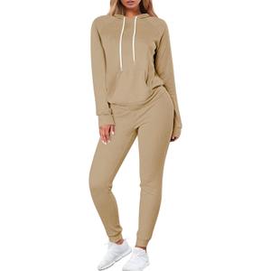 Fixmatti Women Pullover Hoodie Pockets Sweatpants Sport Jogger Sweatsuit (Small, 01-khaki)