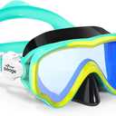 Seago Kids Swim Goggles Snorkel Diving Mask for Youth(5-15), Anti-Fog 180 Clear View (Mirrored Blue)