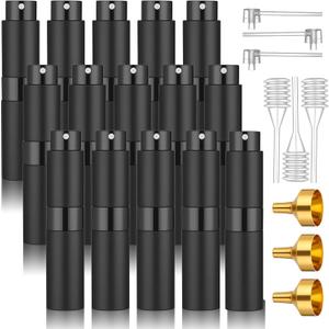 15 Pieces 8ML Travel Refillable Perfume Atomizer, Mini Refillable Perfume Bottle Empty Cologne Sprayer Bottle Portable Spray Bottles for Travel(Matte Black)
