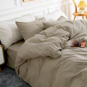 NEXHOME PRO Duvet Cover Set Queen Size Linen Feel Textured Organic Natural 100% Washed Cotton Duvet Cover 3 Pieces Bedding Set with Zipper Closure & Corner Ties, Breathable, Soft (No Comforter) (Queen (90"x90"))