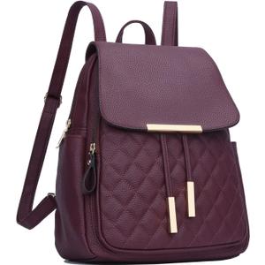 KKXIU Quilted Trendy Leather Backpack Purse for Women and Ladies Shoulder Travel Daypacks Bags (Wine)