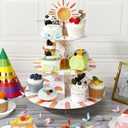 Tioncy 2 Set 3 Tier First Trip Around The Sun Cardboard Cupcake Stand for 24 Sunshine Cupcake Tier Stand Dessert Tower Holder for Birthday Party Baby Shower Decoration