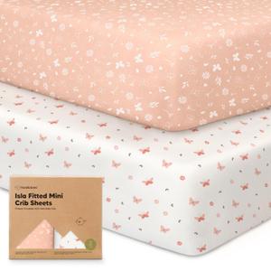 Pack and Play Sheets Fitted - 2-Pack Mini Crib Sheets for Pack N Play Mattress, Soft & Cozy, Neutral Toddler Playard Bedding, Snug Fitted Mini Baby Crib Mattress Cover Set for Boys,Girls(Butterflies)
