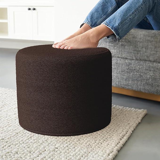 Beautiful Boucle Pouf Ottoman and Foot Rest - Elevate Your Living Room Decor with Lightweight Comfort and Charm - A Modern Foam Stuffed Poof Perfect to Rest Your Feet, size 16,5"L×11,5"W inches, Brown