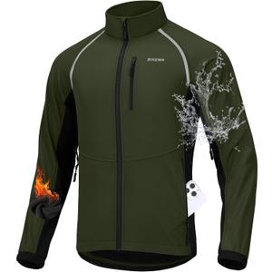 Bikewa Men's Winter Cycling Jackets Thermal Warm Water Resistant Bike Running Windproof Jacket (X-Large, Army Green/Black)