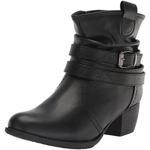 VJH confort Women's Mid Calf Boots,Round Toe Comfort Low Heel Slouchy Dress Booties with Buckle Strap Side Zipper 7.5