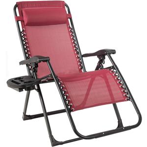 Goplus Oversized Zero Gravity Chair, XL-Extended Version, Outdoor Recliner w/Cup Holder & Detachable Headrest, Foldable Mesh Lounge Chairs for Patio Pool Porch & Deck, 500LBS (Wine)