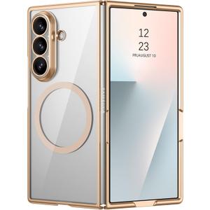 BENTOBEN for Samsung Galaxy Z Fold 7 Case Magnetic, Clear Electroplated [Compatible with MagSafe] Slim Fit Anti-Slip Shockproof Women Men Protective Phone Case for Galaxy Z Fold 7 5G 8.0",Gold