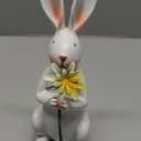 Lotus Hills Easter Decorations, 9.3 Inch Resin Easter Bunny Decor with Flowers, Cute Spring Rabbit Decor for Home, Vintage Rabbit Figurine for Easter Table Decorations, Easter Bunny Gifts