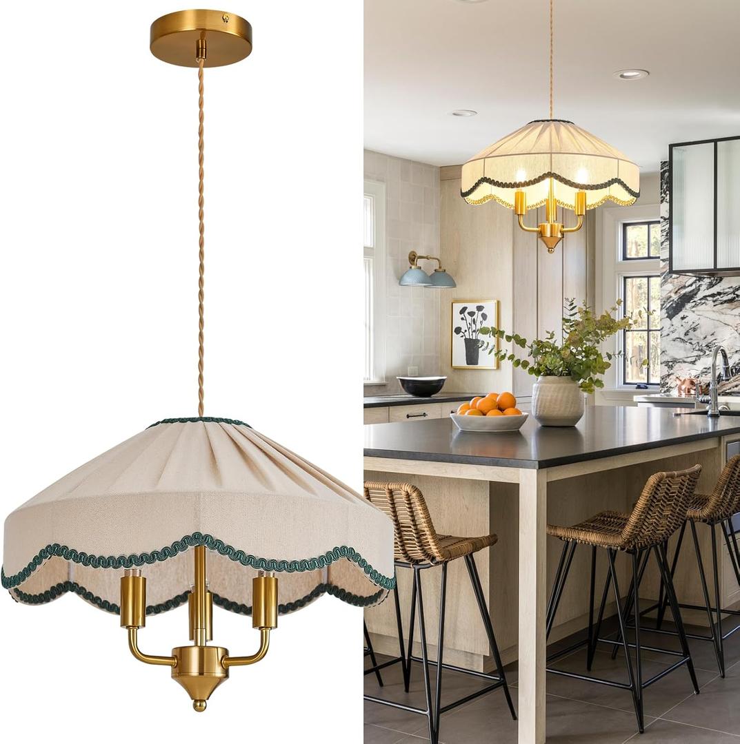 French Vintage Bedroom Large Gold Pendant Light Fabric Hanging Lamp Cloakroom Chandeliers Dining Room Living Room Home Foyer Kitchen Island Entryway Bedroom Lighting Fixture