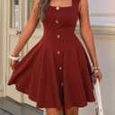 Summer Dresses for Women Square Neck Sleeveless A Line Business Casual Work Office Cocktail Dress with Pockets (Blue, S)