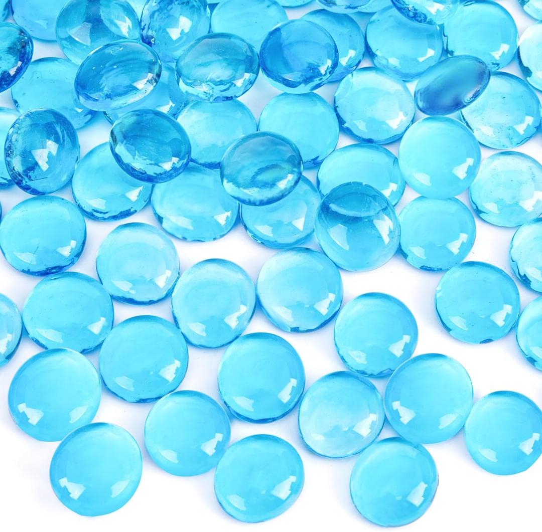 DomeStar 1LB Flat Glass Marbles, Light Blue Decorative Marbles for Vases Aquarium Pebbles Fish Tank Rocks Vase Fillers DIY Crafts Table Scatter Decor, Aqua Blue