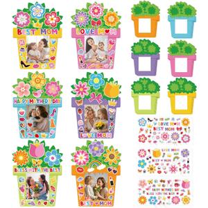 24 PCS Mother's Day Picture Frame Ornaments Paper DIY Photo Frame Craft Set Hanging Decorations For Mother Gifts(Flower)